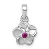 Sterling Silver Rhodium-plated Polished Red CZ Flower Pendant