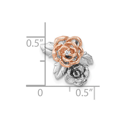 Sterling Silver Rhodium-plated and Rose Gold-plated CZ Flowers Chain Slide Pendant