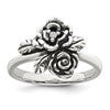 Sterling Silver Antiqued Polished CZ Flowers Size 7 Ring