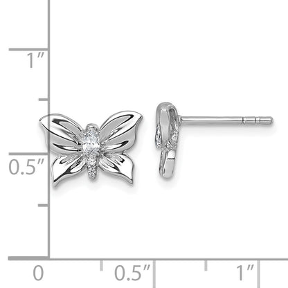 Sterling Silver Rhodium-plated Polished White CZ Butterfly Post Earrings