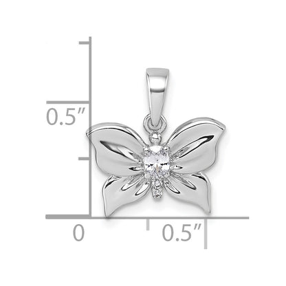Sterling Silver Rhodium-plated Polished White CZ Butterfly Pendant