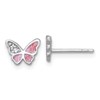 Sterling Silver Rhodium-plated Polished CZ and Pink Enamel Butterfly Post Earrings