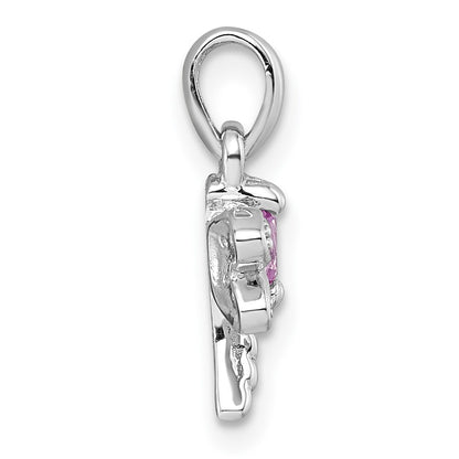 Sterling Silver Rhodium-plated Polished Green, Yellow and Pink CZ Dragonfly Pendant