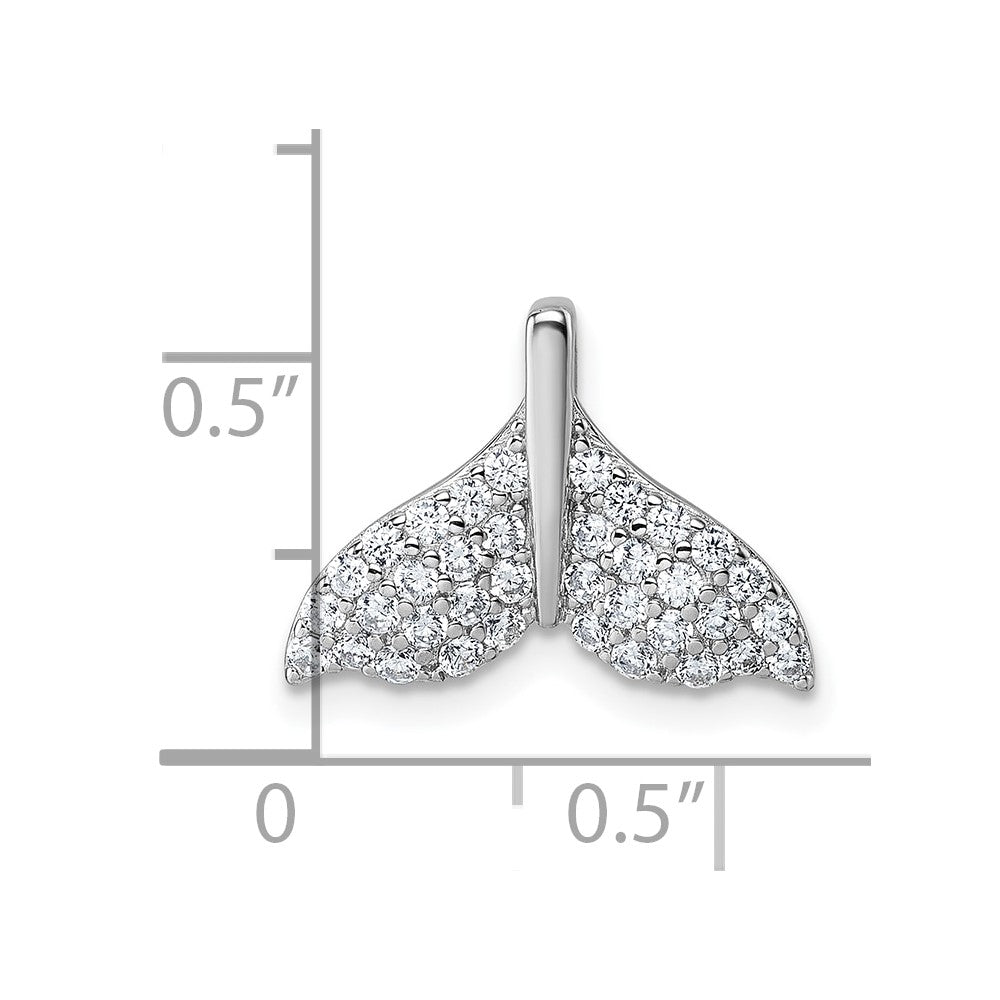 Sterling Silver Rhodium-plated CZ Whale Tail Pendant