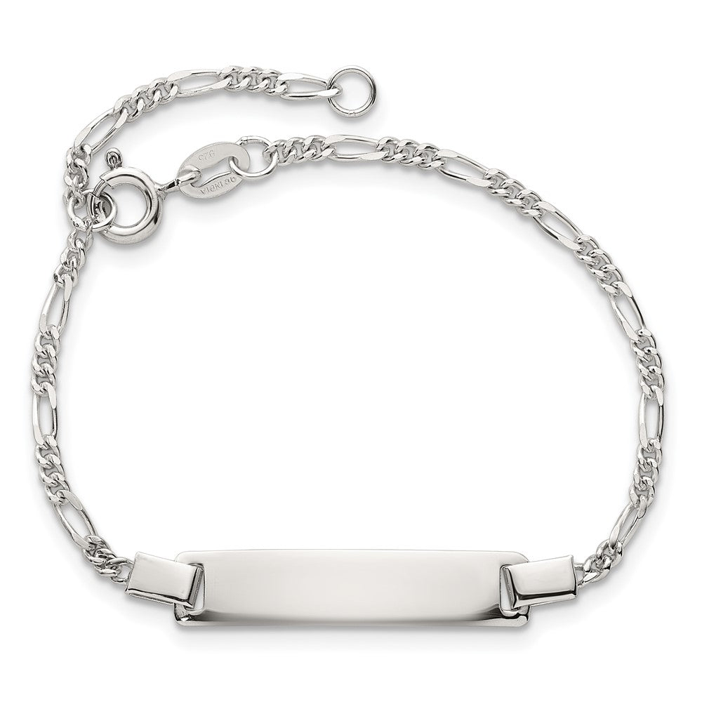 Sterling Silver Polished Figaro Link Childrens 5.5 inch with 1 inch Extension ID Bracelet