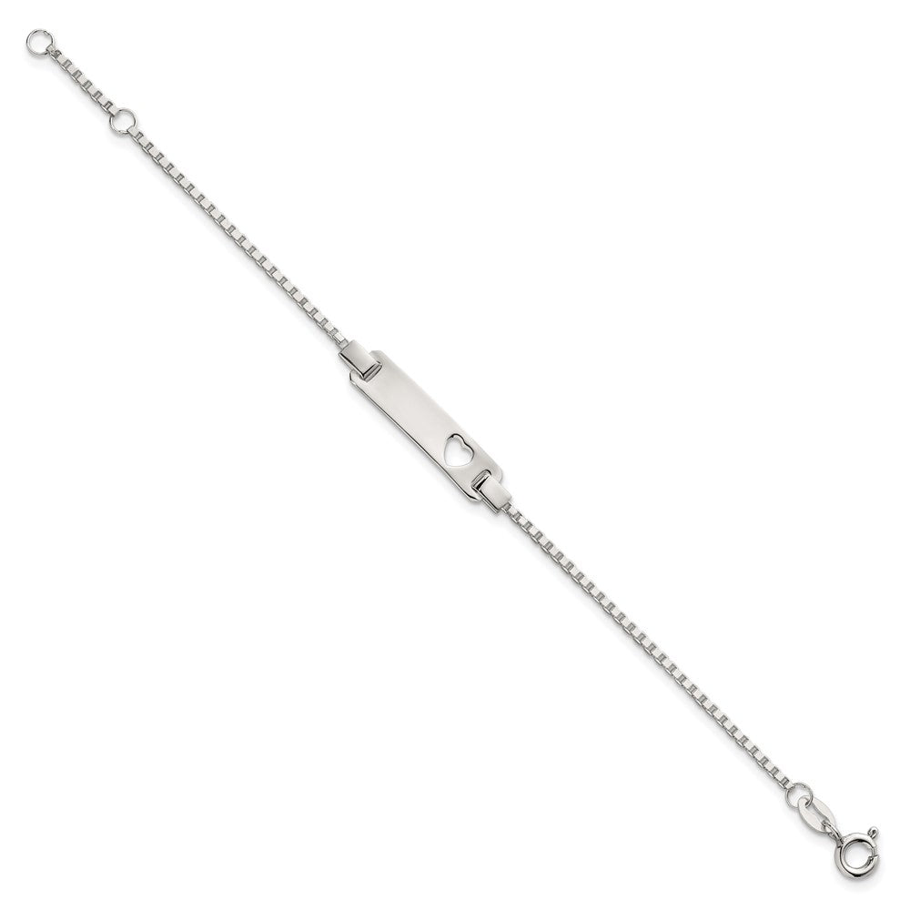 Sterling Silver Polished Cut-out Heart Box Link Childrens 5.5 inch with 0.5 inch Extension ID Bracelet