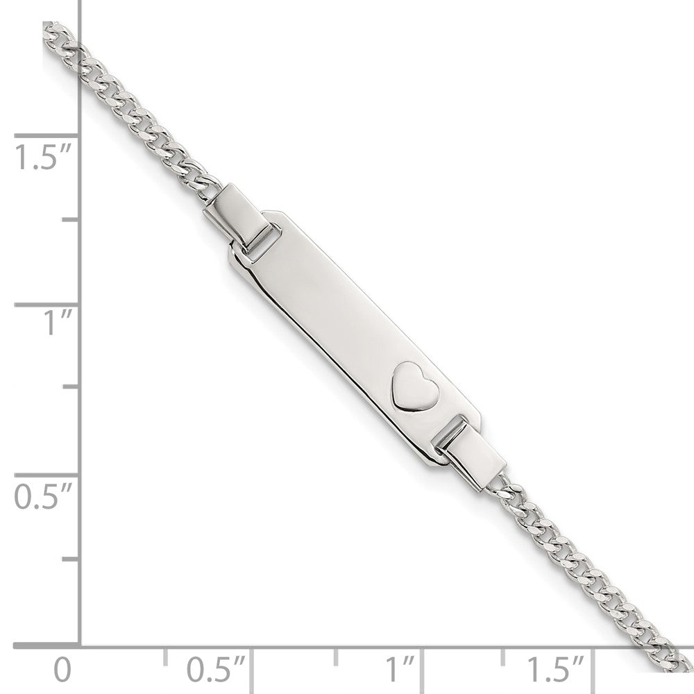 Sterling Silver Polished Raised Heart Curb Link Childrens 5.5 inch with 0.5 inch Extension ID Bracelet