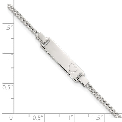 Sterling Silver Polished Raised Heart Curb Link Childrens 5.5 inch with 0.5 inch Extension ID Bracelet
