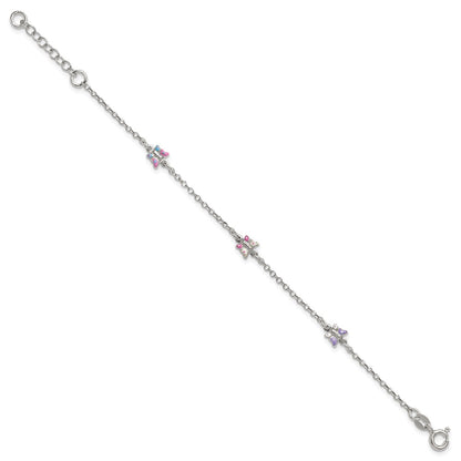 Sterling Silver Polished Pink/Purple/White/Blue Enameled Butterfly 6 inch with 1 inch extension Childrens Bracelet