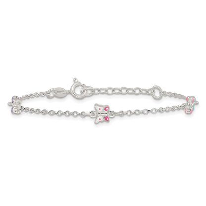 Sterling Silver Polished Pink/Purple/White/Blue Enameled Butterfly 6 inch with 1 inch extension Childrens Bracelet