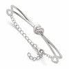 Sterling Silver Polished Twisted Heart Childrens Cuff Bracelet with Safety Chain