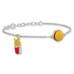Sterling Silver Enameled Burger and Fries w/ 1in Ext Children's Bracelet