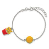 Sterling Silver Enameled Burger and Fries w/ 1in Ext Children's Bracelet