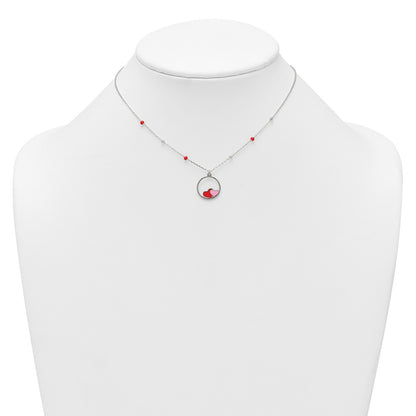 Sterling Silver Polished Beaded Red and Pink Enameled Hearts in Circle Childrens 14 inch Necklace