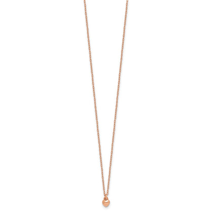Sterling Silver Rose-tone Polished Heart Childrens 14 inch Necklace