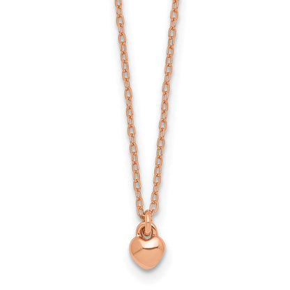 Sterling Silver Rose-tone Polished Heart Childrens 14 inch Necklace