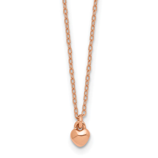 Sterling Silver Rose-tone Polished Heart Childrens 14 inch Necklace