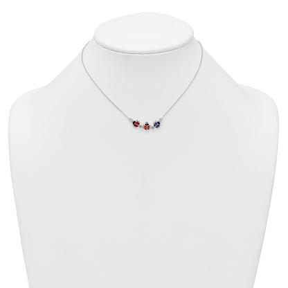 Sterling Silver Polished White CZ with Red/Orange/Purple Enameled Multicolor Ladybugs Childrens 14 inch Necklace