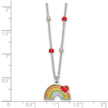 Sterling Silver Polished Beaded Enameled Heart on Rainbow Childrens 14 inch Necklace
