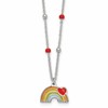 Sterling Silver Polished Beaded Enameled Heart on Rainbow Childrens 14 inch Necklace