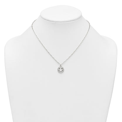 Sterling Silver Polished White CZ Smiley Face with Heart Eyes 16 inch Necklace