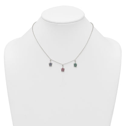 Sterling Silver Polished Green/Red/Blue Nano Crystal Turtles 16 inch Necklace