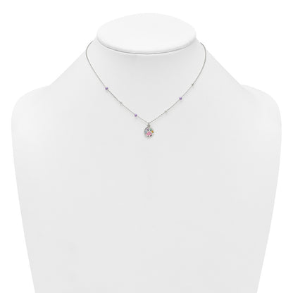 Sterling Silver Polished Beaded Enameled Multi-color Heart Pawprint Childrens 14 inch Necklace