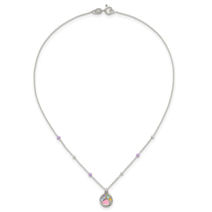 Sterling Silver Polished Beaded Enameled Multi-color Heart Pawprint Childrens 14 inch Necklace