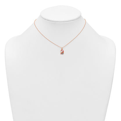 Sterling Silver Rose-tone Polished White and Rainbow Enameled Unicorn Childrens 14 inch Necklace