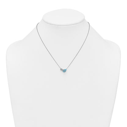Sterling Silver Rhodium-plated Polished Pear Sky Blue and Emerald-cut White Topaz 16 Inch with 2 Inch Extension Necklace