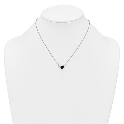 Sterling Silver Rhodium-plated Polished Pear Garnet and Emerald-cut White Topaz 16 Inch with 2 Inch Extension Necklace