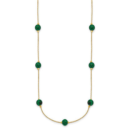 Sterling Silver Gold-Tone Polished Lab Created Malachite 16 Inch with 2 Inch Extension Necklace