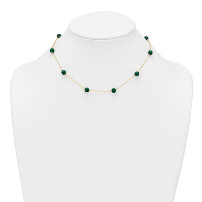 Sterling Silver Gold-Tone Polished Lab Created Malachite 16 Inch with 2 Inch Extension Necklace