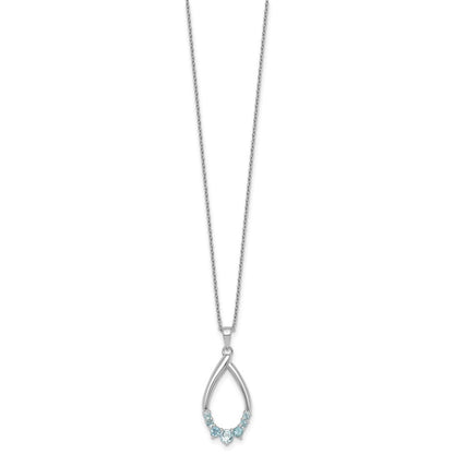 Sterling Silver Rhodium-plated Polished Swiss Blue Topaz Teardrop 16 Inch with 2 Inch Extension Necklace