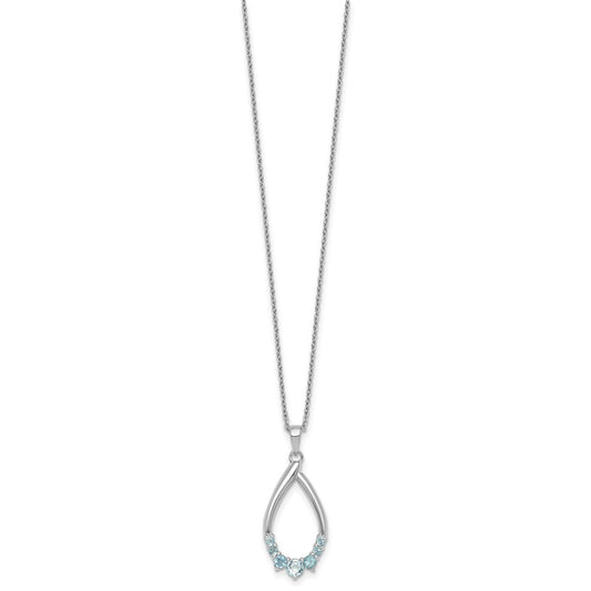 Sterling Silver Rhodium-plated Polished Swiss Blue Topaz Teardrop 16 Inch with 2 Inch Extension Necklace