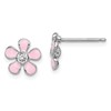 Sterling Silver Madi K Rhodium-plated Polished Pink Enamel & Crystal Flower Children's Post Earrings