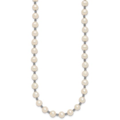 Sterling Silver Rhodium-plated 6-7mm White Round Freshwater Cultured Pearl 16 inch with 2 inch Extension Necklace