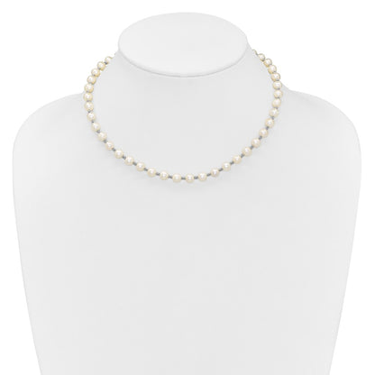 Sterling Silver Rhodium-plated 6-7mm White Round Freshwater Cultured Pearl 16 inch with 2 inch Extension Necklace