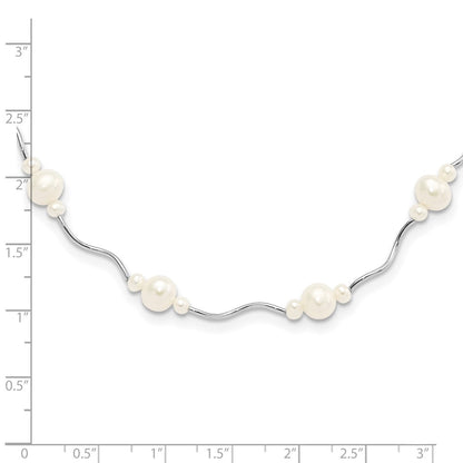 Sterling Silver Rhodium-plated 3-7mm White Near-Round Freshwater Cultured Pearl 13-Station 16 inch with 2.5 inch Extension Necklace
