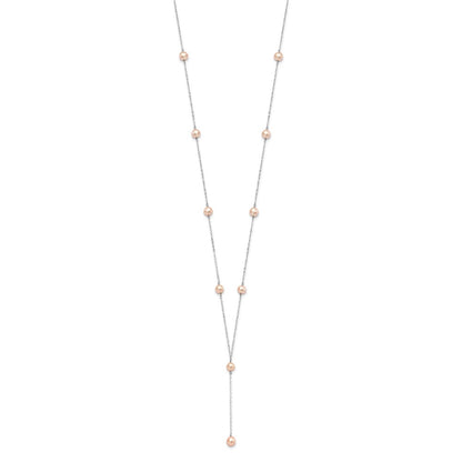 Sterling Silver Rhodium-plated 6-8mm Pink Teardrop and Semi-Round Freshwater Cultured Pearl 6-Station Y-Drop 16 inch Necklace