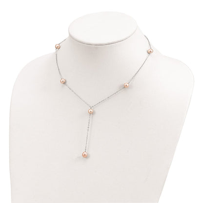 Sterling Silver Rhodium-plated 6-8mm Pink Teardrop and Semi-Round Freshwater Cultured Pearl 6-Station Y-Drop 16 inch Necklace