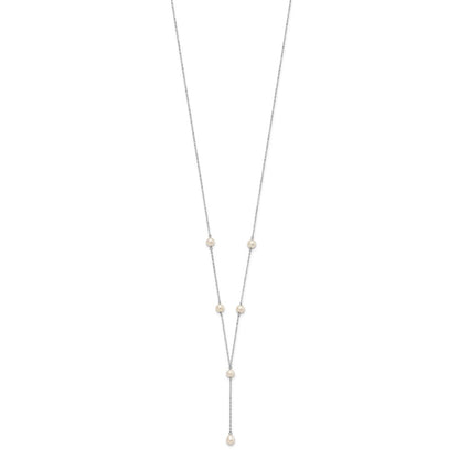 Sterling Silver Rhodium-plated 6-8mm White Teardrop and Semi-Round Freshwater Cultured Pearl 6-Station Y-Drop 16 inch Necklace