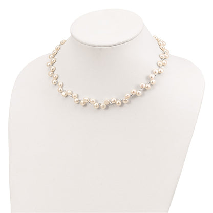 Sterling Silver FW Cultured Button Pearl 16in Necklace