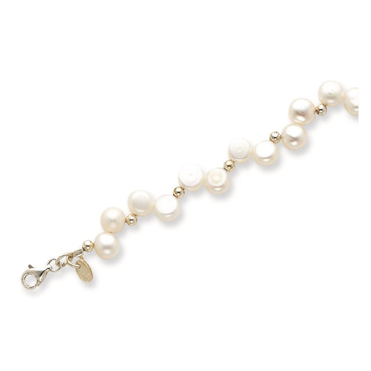 Sterling Silver White Button Freshwater Cultured Pearl 7.5 inch Bracelet