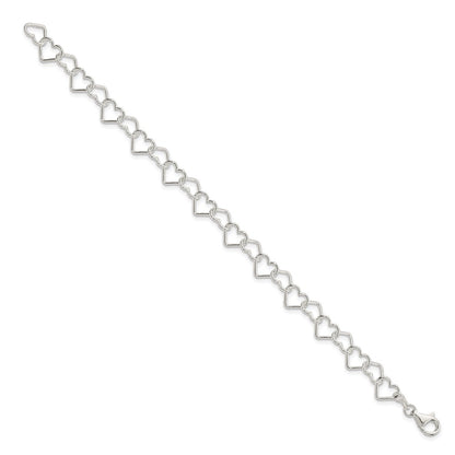 Sterling Silver 7 inch Polished Fancy Heart Link Bracelet