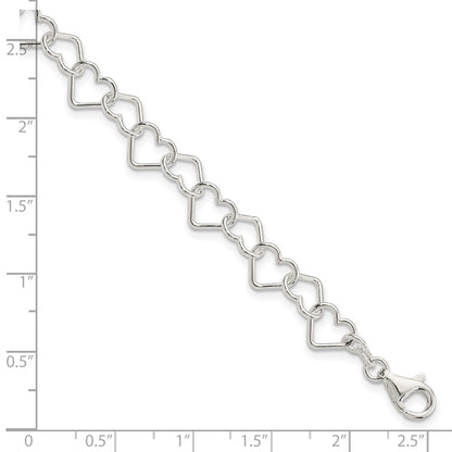Sterling Silver 7 inch Polished Fancy Heart Link Bracelet