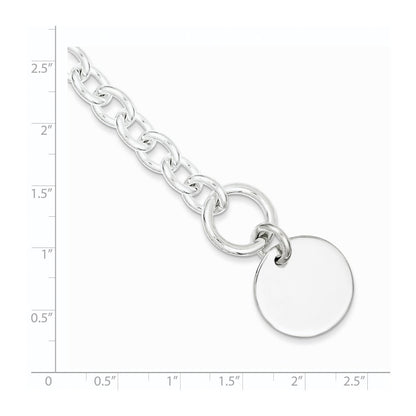 Sterling Silver Engraveable Circular Disc on Fancy Link Bracelet
