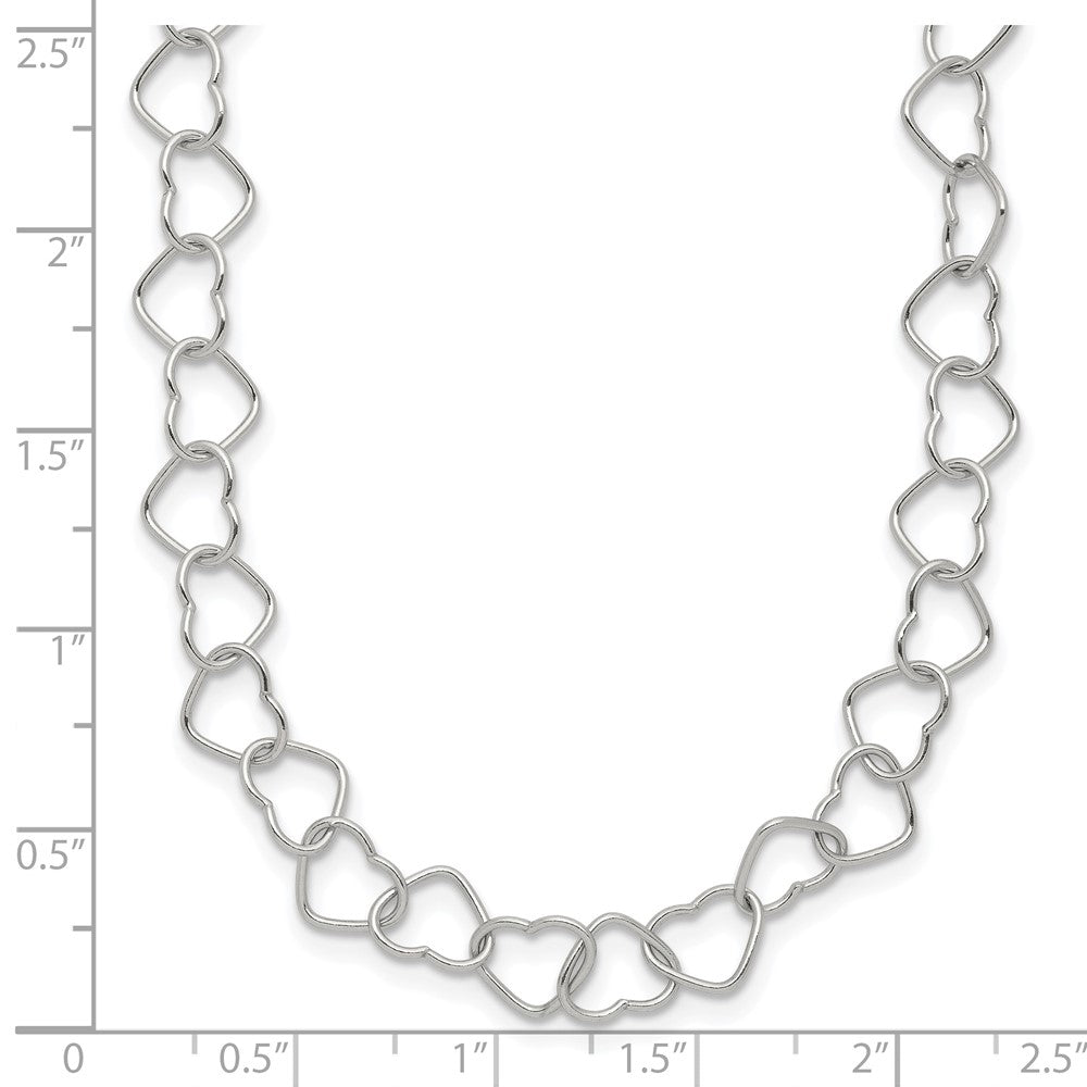 Sterling Silver 18inch Polished Fancy Heart Link Necklace