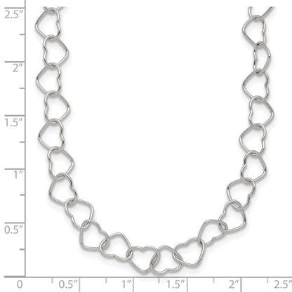 Sterling Silver 18inch Polished Fancy Heart Link Necklace