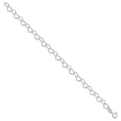 Sterling Silver 8inch Polished Fancy Heart Link Bracelet